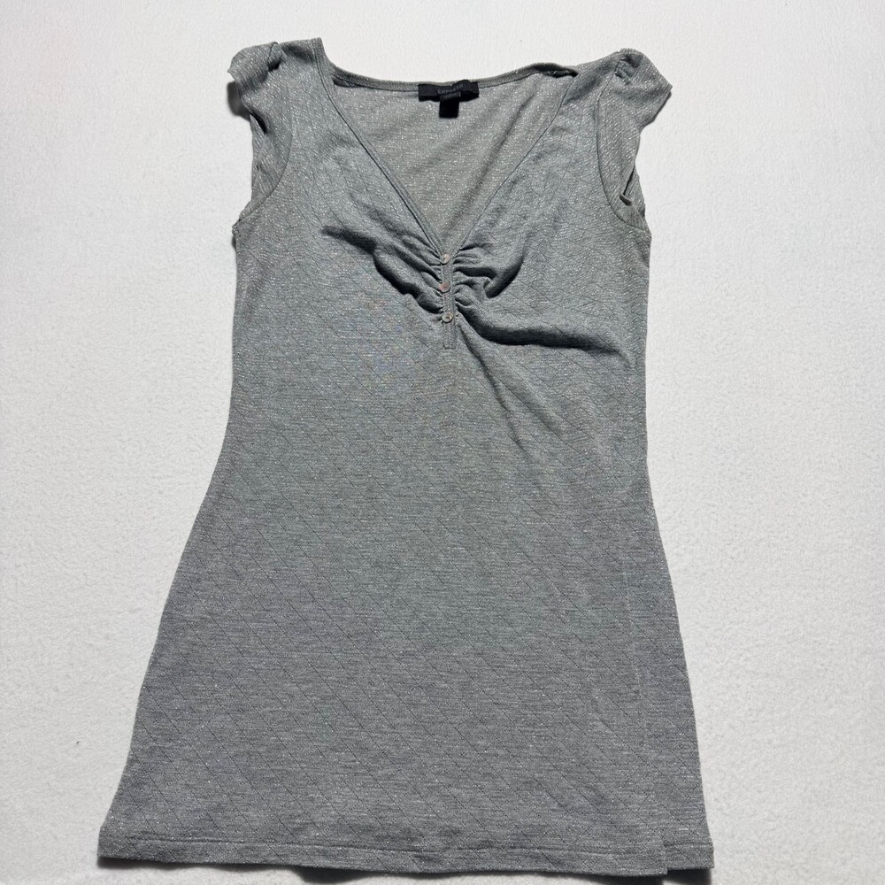 Express Medium Silver Sleeveless Top Polyester Spandex Ruched Front